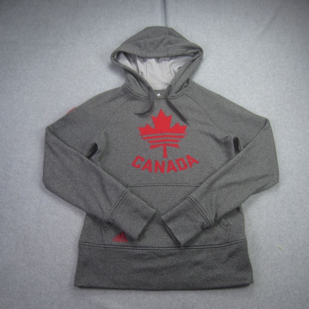 Adidas Canada Hoodie Mens Small Gray Olympic Maple‎ Leaf Climawarm Sweatshirt